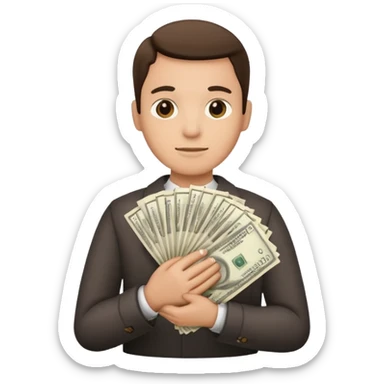 a person with a stack of cash sticker