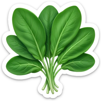fresh baby spinach, handful, vibrant green, oval leaves, delicate veins, slight curl, soft glossy, tender, no bowl, no water, no packaging, soft lighting, emoji scale sticker