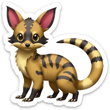 Rare warm-colored exotic cute epic aesthetic colorful Salandit-Eevee-Civet-species-Fakemon-hybrid-creature, with markings, full body sticker