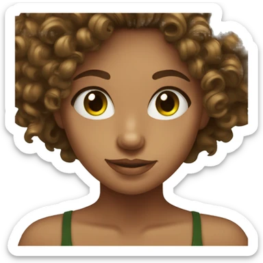 Tan girl with brown curly hair and green eyes sticker