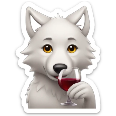 cute wolf drinking red wine sticker