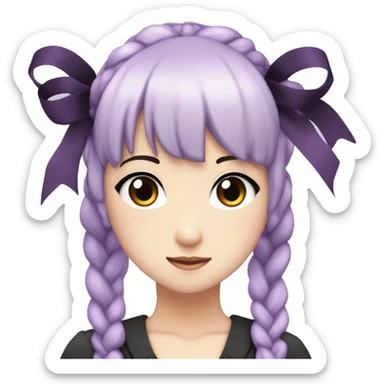 Kyoko Kirigiri, light purple hair, purple eyes, one braided hair, black ribbon sticker