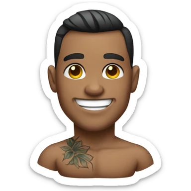 smiling muscular male with tattoos on a beach with fireworks sticker