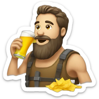 bearded man drinking beer and eating chips sticker
