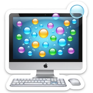 desktop computer with bubbles on screen sticker