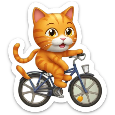 orange cat riding a bike sticker