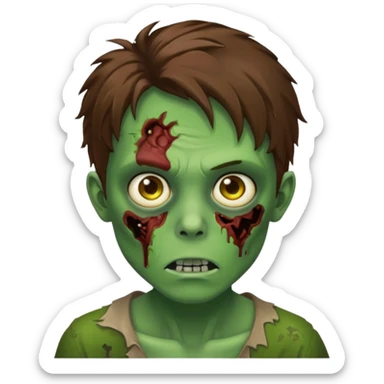 zombie slime youthful face, messy brown hair, sticker
