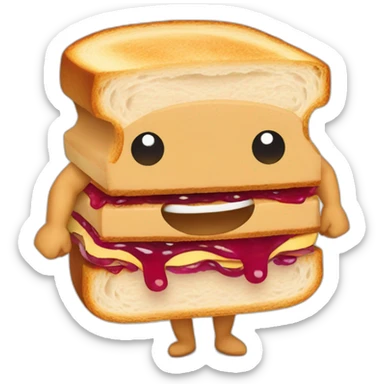 pb and j sandwich with cartoon eyes and biceps and feet sticker
