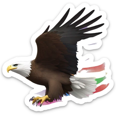 bald eagle in flight. the body should be rainbow colored like the gay pride flag, and the wings should look like the trans flag (blue/pink) sticker