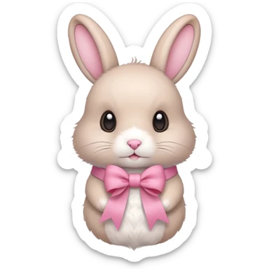 a beige rabbit with a pink ribbon on its neck sticker