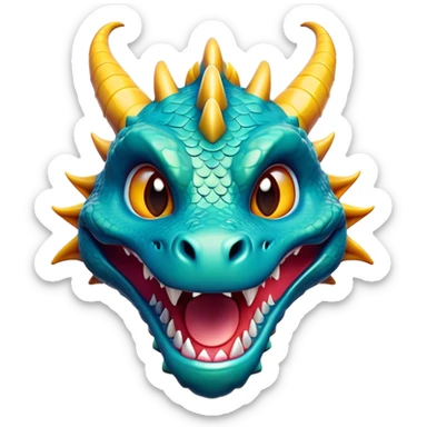 Cinematic Comical Dragon Portrait Emoji, Head tilted dramatically with an exaggeratedly amused expression, featuring a striking, glossy scaled body with bold, angular details and wide, expressive eyes brimming with playful disbelief; rendered with vibrant, lifelike textures and natural shadows, high shine, dramatic yet playful, styled with an air of cheeky mythical mischief, soft glowing outline, capturing the essence of a spirited and over‐the‐top dragon that looks ready to breathe fire into viral fame! sticker