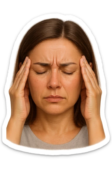 emoji stile iphone di donna con mal di testa, iperrealistico 4k sticker