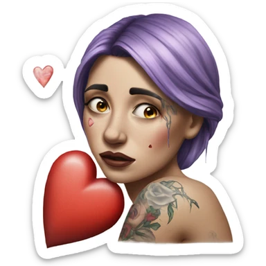 Hyper Realistic Beautiful tattooed woman crying holding a broken heart cushion sticker