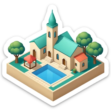 little city and many, small, ordinary, simple, home, Iranian-style, 1980, isometric sticker