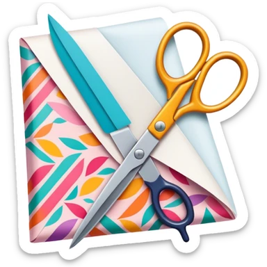 Paper craft icon, folded paper, scissors, decorative paper patterns, vibrant colors, minimalistic style, clean lines, transparent background. sticker