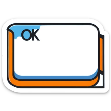 OK text in an orange square sticker