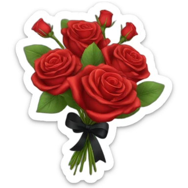 bouquet of red roses with a black ribbon sticker