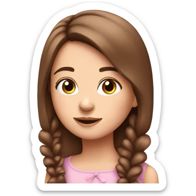 A cute young woman with straight brown hair and many small pink bows an sparkles around her sticker