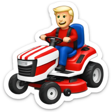 Trump riding red white and blue colored lawnmower sticker