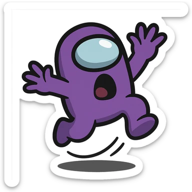 Create an Among Us crewmate character in purple, jumping, surprised expression, transparent background, in a style suitable for editing and clear character depiction. sticker