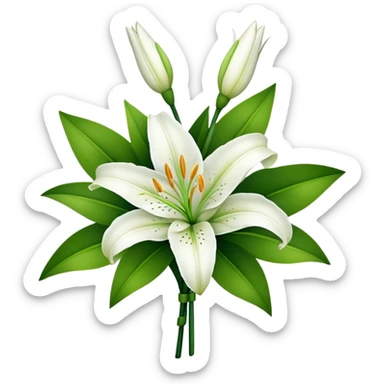 bouquet White Lily, luxuriant, stem, leaf, bud sticker