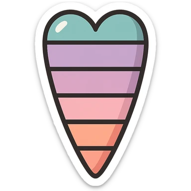 vertically elongated heart, icon-color-outlined style, detailed shadows and highlights, thin clean contours, soft rounded shapes, pastel palette #98B5BC, #B5B3C1, #C9A3C9, #E4C0CA, #F7DCD1, #F7C0AA, modern Japanese pop art and sticker aesthetic, soft lighting, transparent background sticker