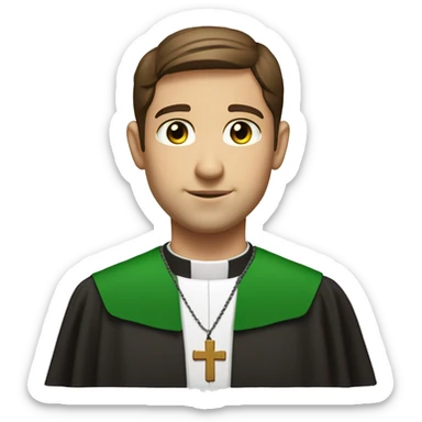 Front view Head and shoulders of a handsome catholic priest with brown hair and light green eyes wearing a clerical collar sticker