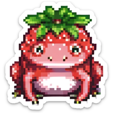 strawberry frog pixel art style sticker