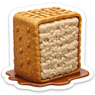 Cinematic Realistic Tempeh Dish Emoji, showcasing fermented soy cake cooked to a crispy finish rendered with lifelike textures and warm, inviting lighting. sticker