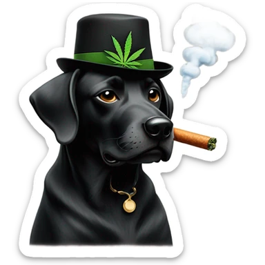Black Dog smoking weed in a hat sticker