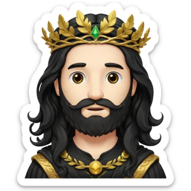 Pluto from The Olympians with long black wavy hair and beard, black stola sticker