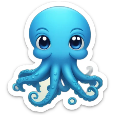 cute blue kraken with adorable face with many hearts around sticker