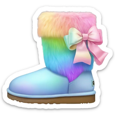 Realistic pair of pastel rainbow fur Ugg boots with bows. sticker