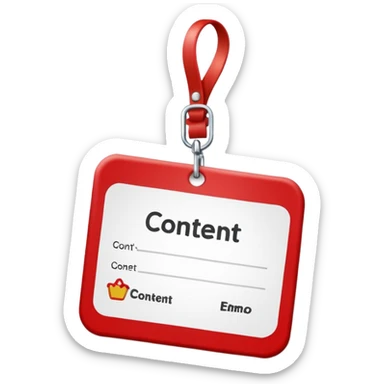 Remove the clips and maintain classic red and white name tag with the word 'Content' without any clips sticker