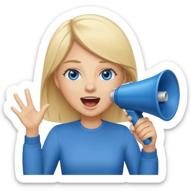  blue eyes blonde girl yelling into megaphone smiling sticker