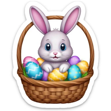 easter bunny in a baset with easter eggs sticker