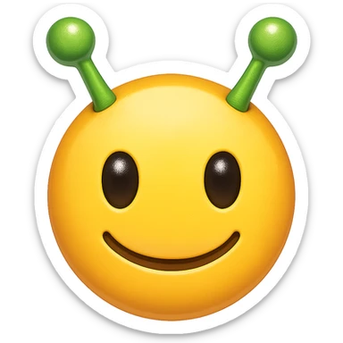 yellow face with green alien antennae, digital illustration, emoji style, no background sticker