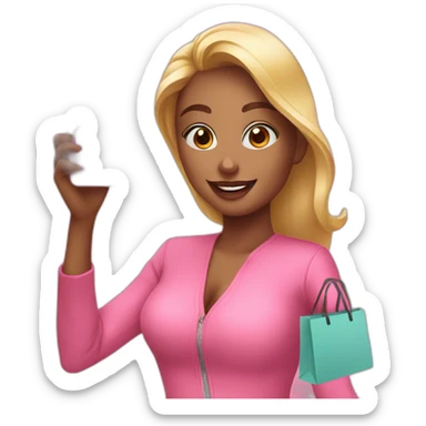 influencer taking selfie with a pink shopping bag sticker