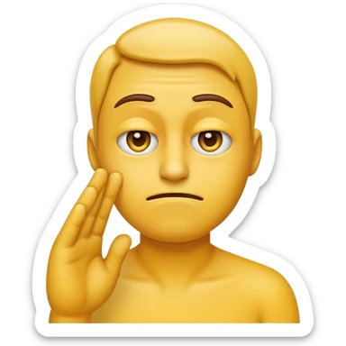 A straight face emoji with a slight look of disgust, a horizontal hand where the neck would be. All yellow sticker