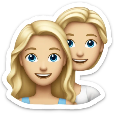 smiling two girls with blond and brunette hair and blue eyes in theater sticker
