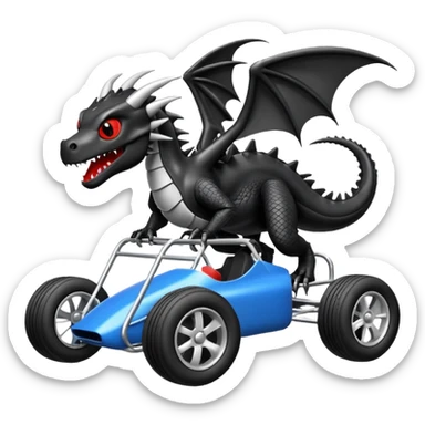 Special air-cooled three-cylinder race car whose frame and suspension is made of shopping cart material with a large rear-mounted gas tank, and rear spoiler, is being tested by a small black dragon  sticker