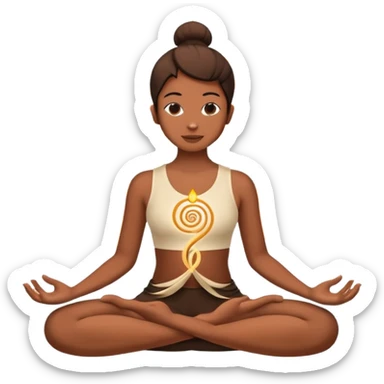Minimalistic flat vector icon, iOS style, thin black contour on white background. Person in lotus pose with rising spiral energy above. No text, no shadows. sticker