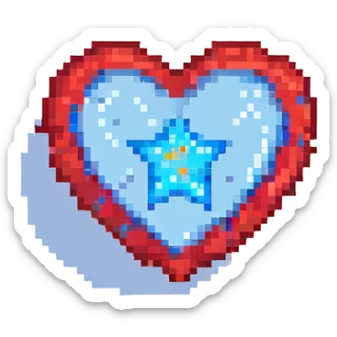 A red heart with a bright glowing blue star inside sticker