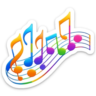 An icon showing vibrant musical notes and rhythm bars, inspired by Muse Dash. The design features colorful, dynamic elements flowing in sync with the beat, with a character dancing in the background. Bright, energetic visuals emphasize the excitement of rhythm-based gameplay. Transparent background. sticker