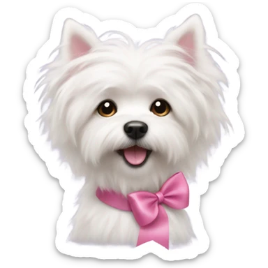 White fluffy small dog with a pink bow on the top on hes head sticker
