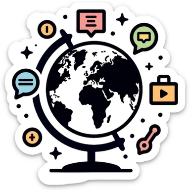 globe with trade symbols, world market sticker