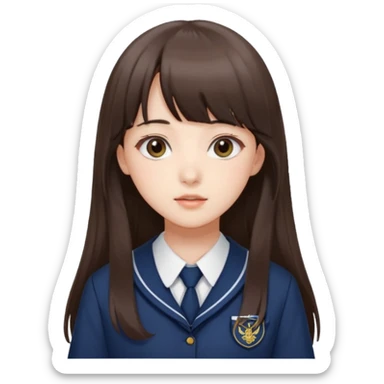 Yuju Gfriend menggunakan baju sekolah dengan rambut panjang dan ada poni  sticker