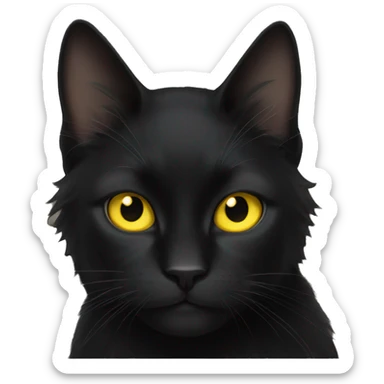 Long hair black cat with big yellow eyes  sticker