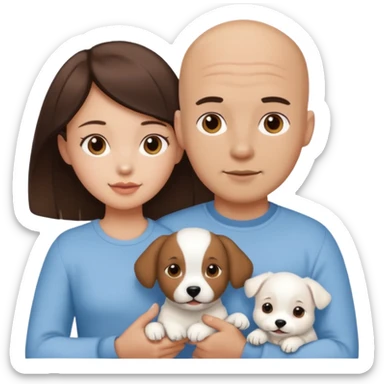 Bald guy with brunette girl and all white puppy sticker