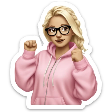 dancing-fair-haired-white-girl-pink-oversize-tracksuit-black-glasses sticker